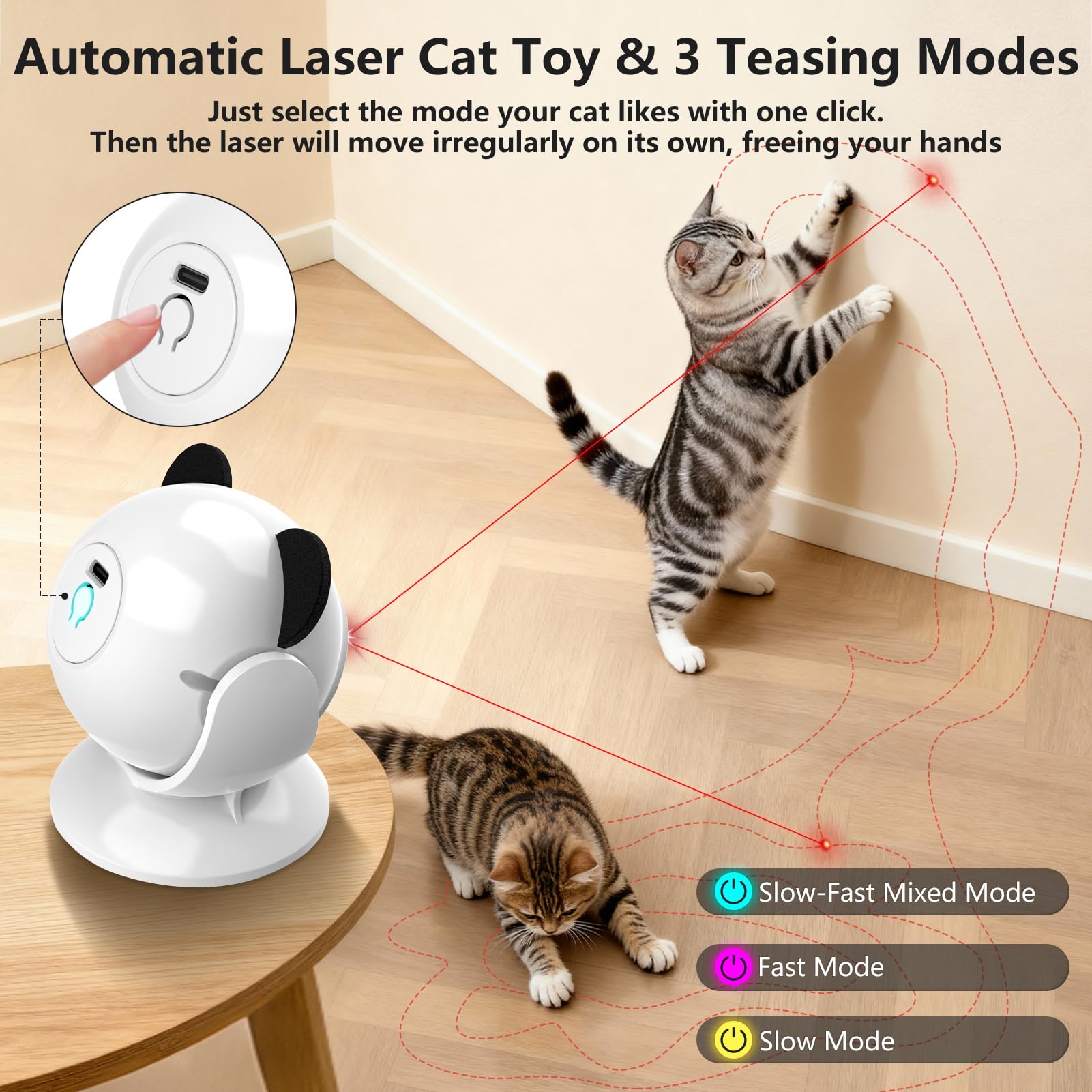 Saolife laser cat toy three modes for varied cat workouts.