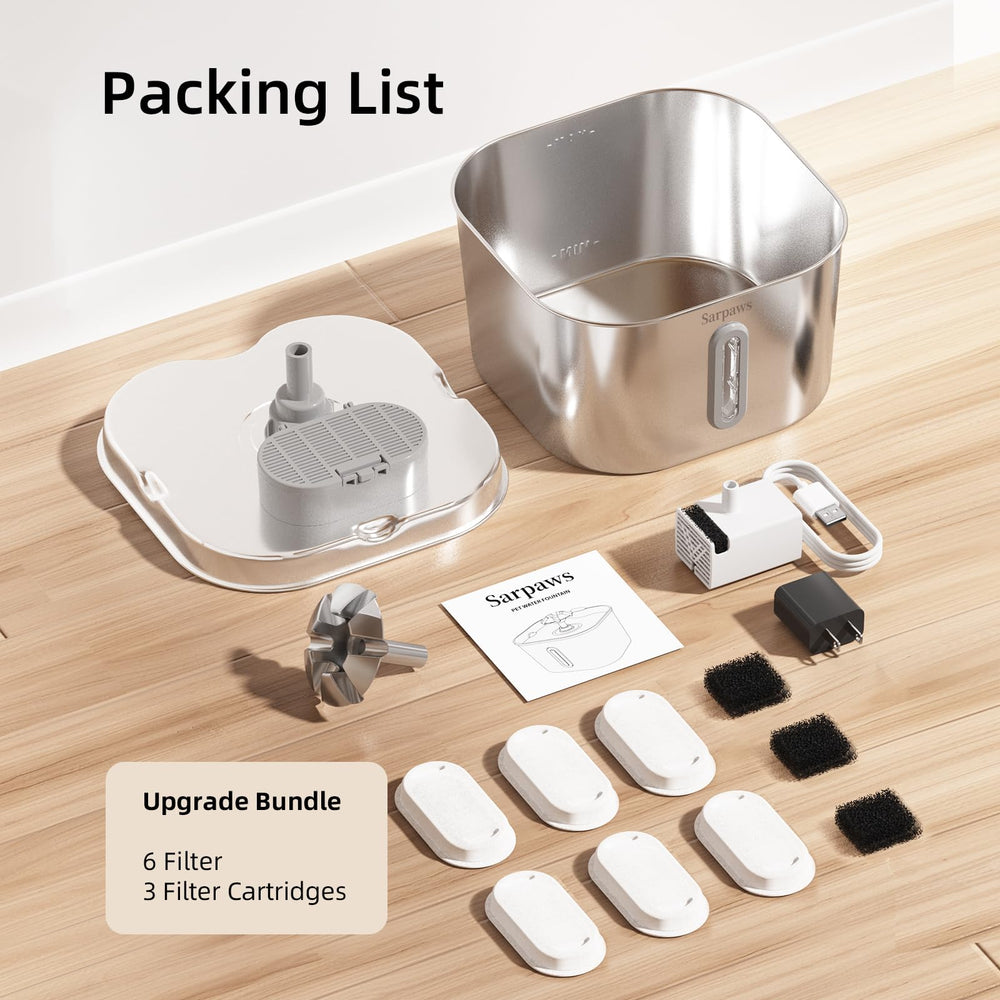 Sarpaws six-filter system includes sponges to trap hair and soften water.