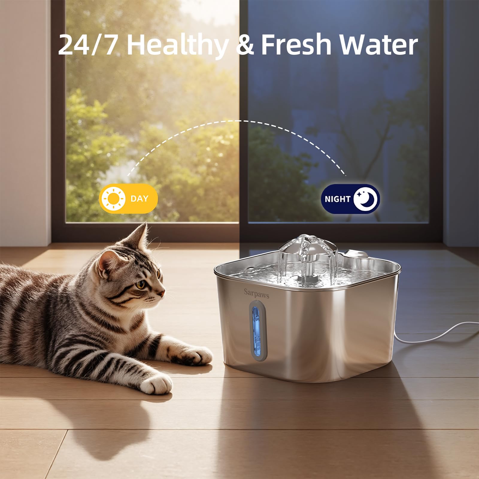 SARPAWS filtration system with sponge and carbon for fresher taste.
