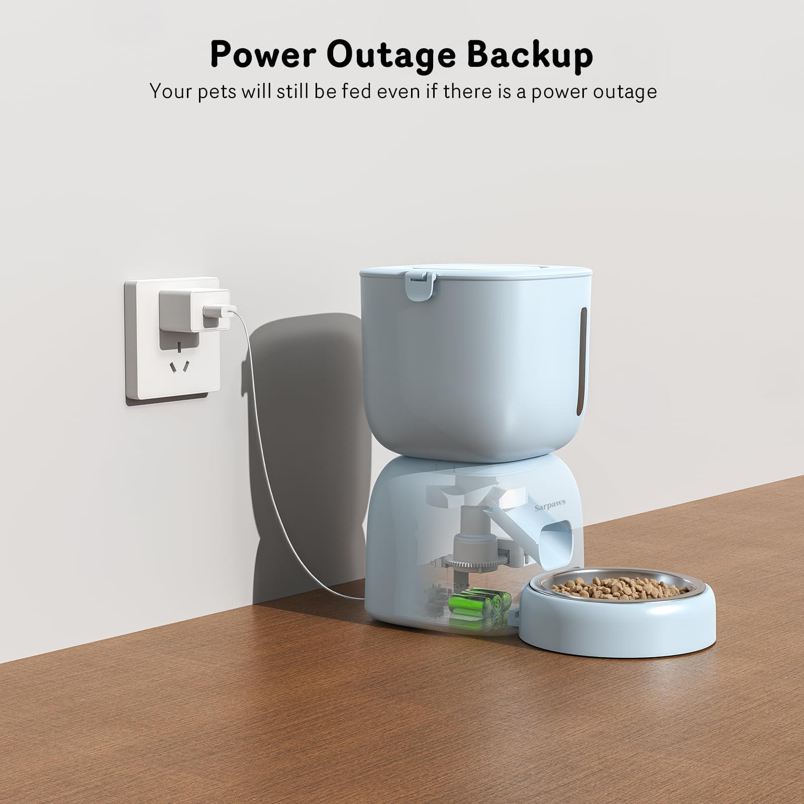 Sarpaws FW1 backup battery power keeps meals on track during outages.