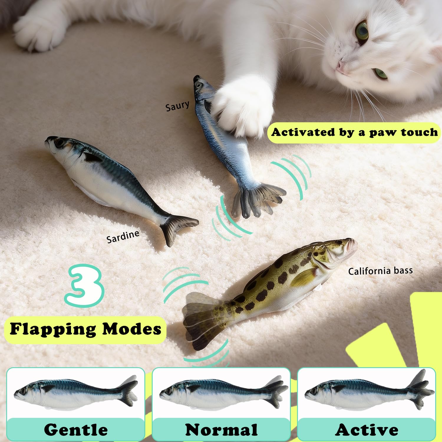 Satauko Touch-Activated Floppy Fish boosts interactive play for indoor cats.