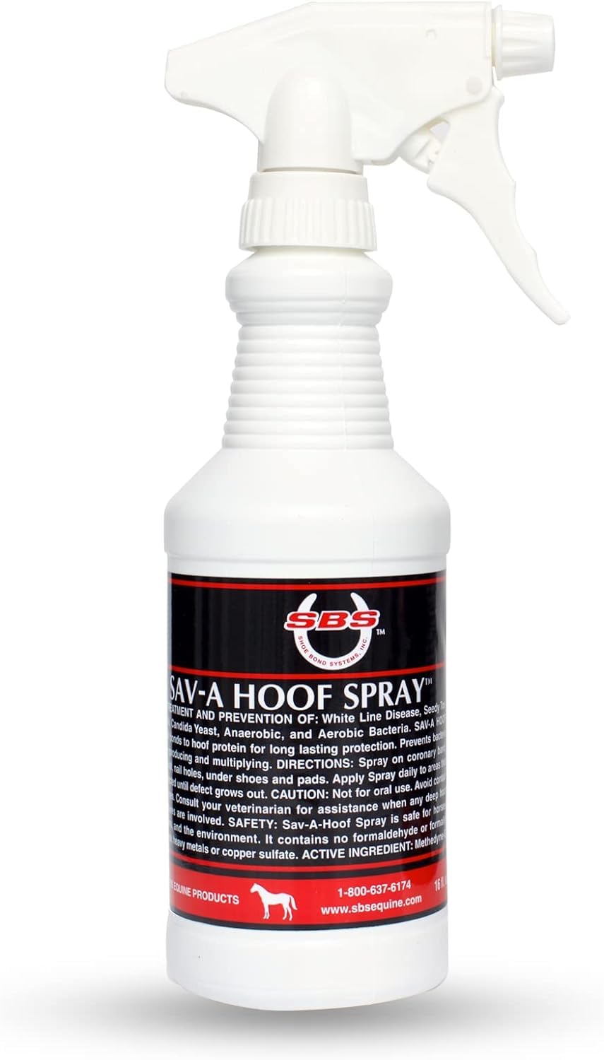 SAV-A-HOOF SBS Spray bottle front view for easy hoof protection.