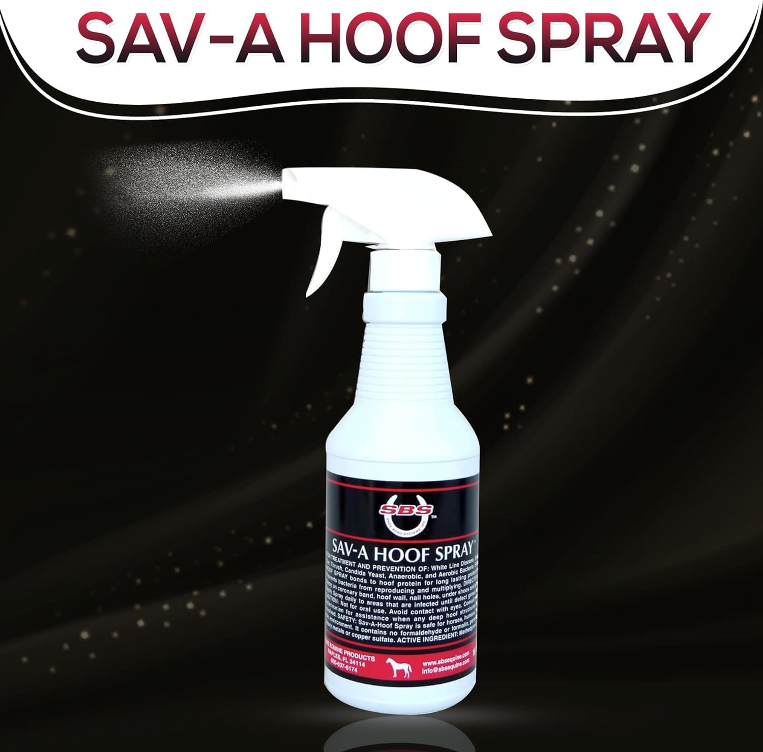 SAV-A-HOOF SBS Spray supports routine hoof care and prevention.