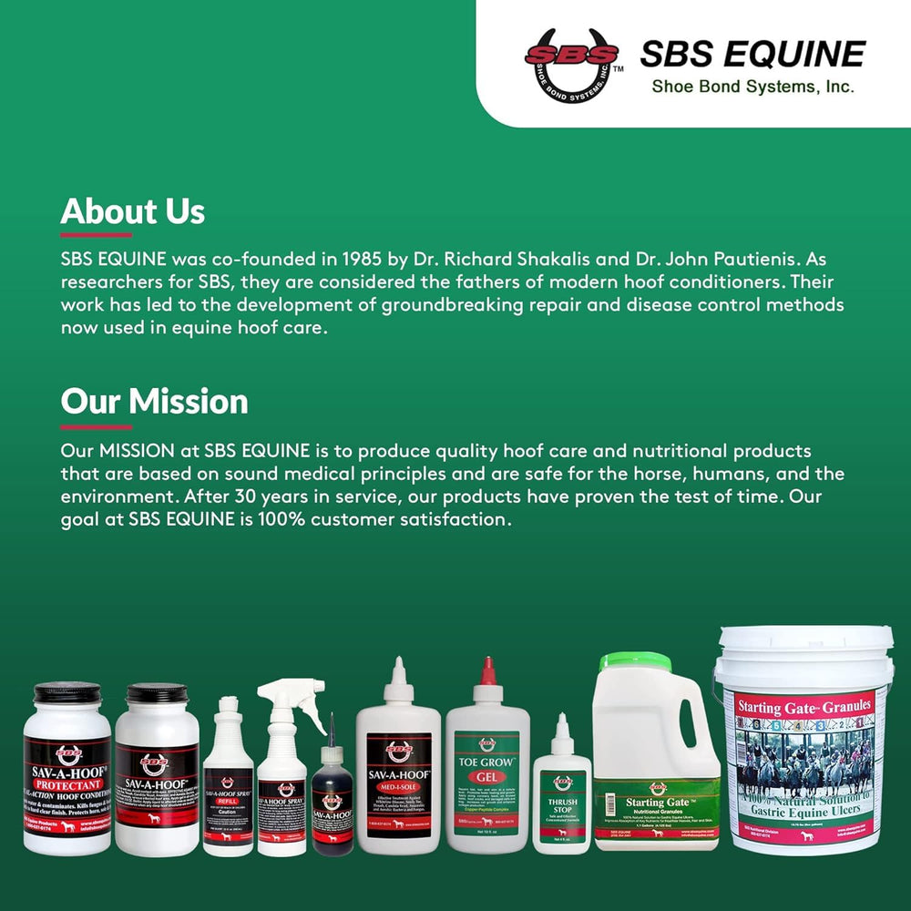 SAV-A-HOOF SBS Spray bonds to hoof proteins for long-lasting protection.