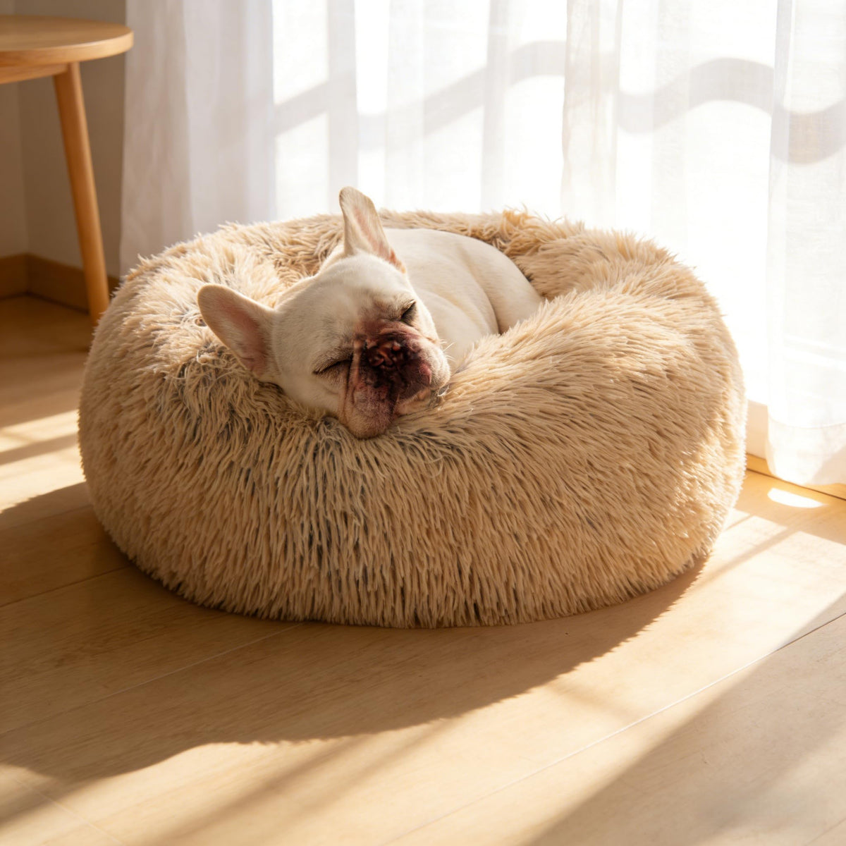 SAVFOX calming donut bed front view promotes secure den-like comfort for anxious dogs