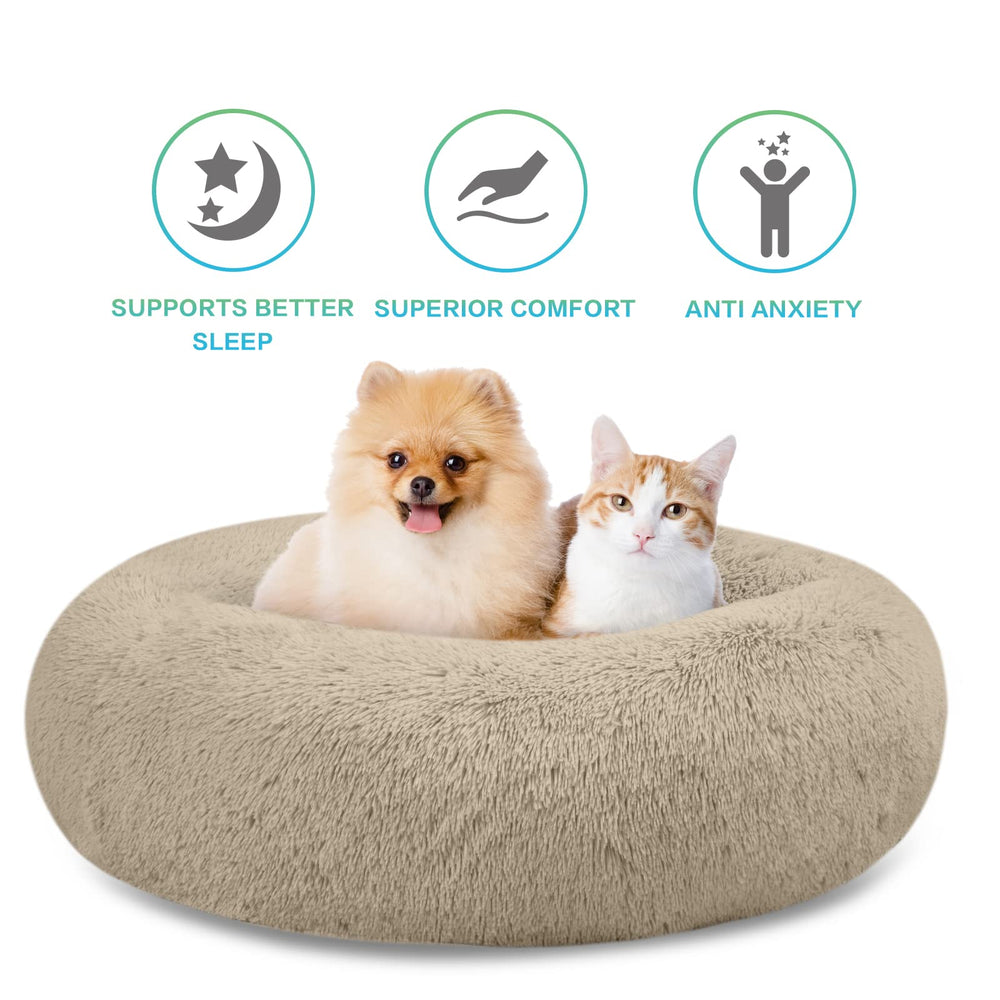 SAVFOX calming donut bed plush fur close-up highlights cozy warmth
