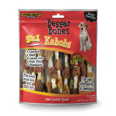 Savory Prime Beggar Bones 8-inch kabobs for dogs; grain-free treat ideal for training rewards.