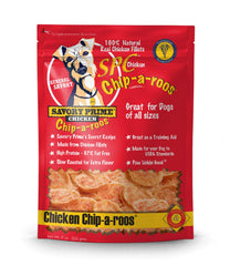 Savory Prime Chicken Chip-A-Roos 8oz bag, protein-rich dog snack.