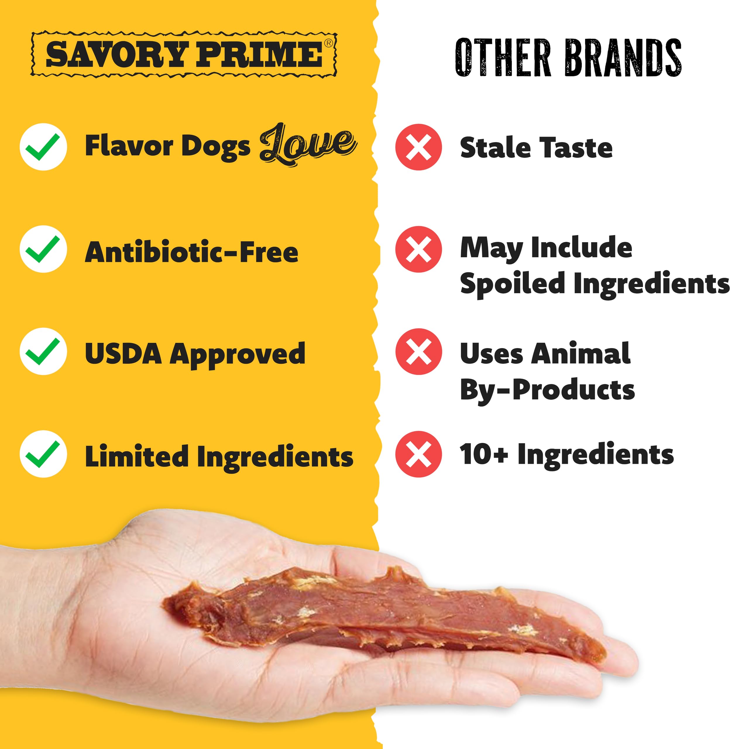 Savory Prime chicken jerky bag layout — convenient snack option.