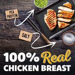 Savory Prime chicken jerky pieces closeup — natural protein reward.