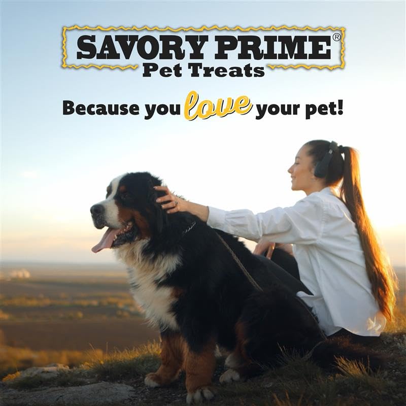 Savory Prime dog enjoying a chewy wrap reward
