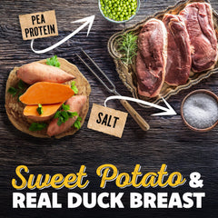 Close-up of real duck breast and sweet potato center in Savory Prime wrap