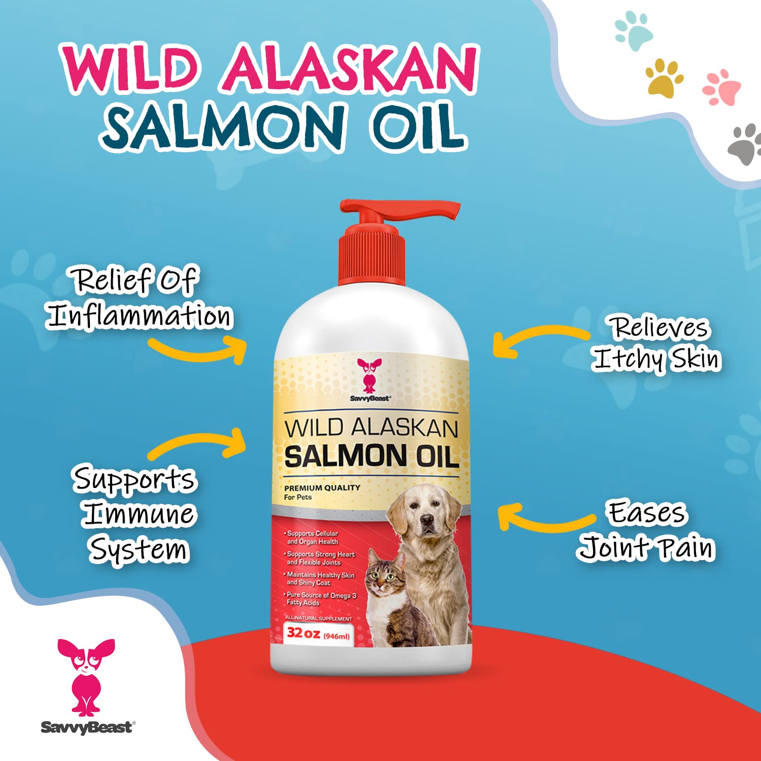 SavvyBeast made-in-USA salmon oil emphasizing quality and safety.