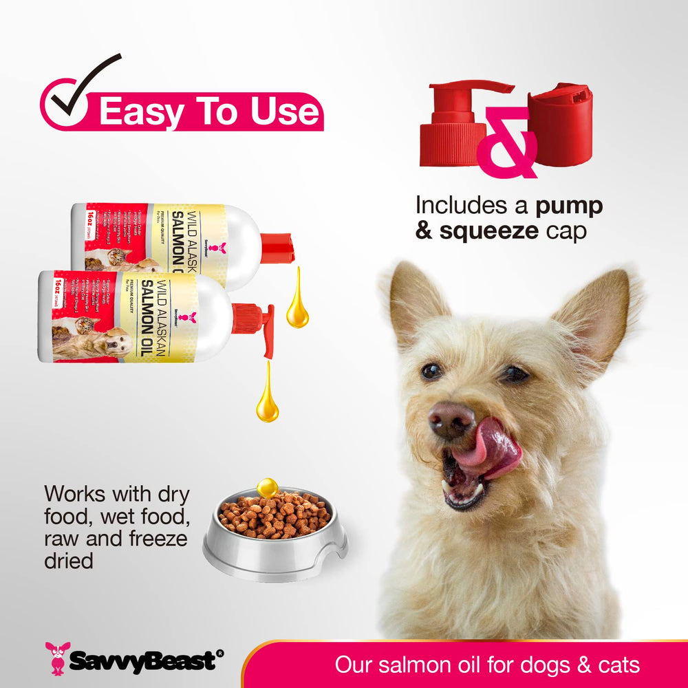SavvyBeast unscented salmon oil label indicating a clean-label supplement for sensitive pets.