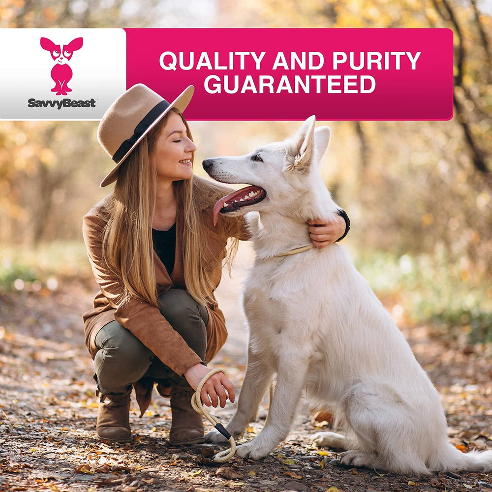 SavvyBeast Salmon Oil unscented label emphasizes simple routine