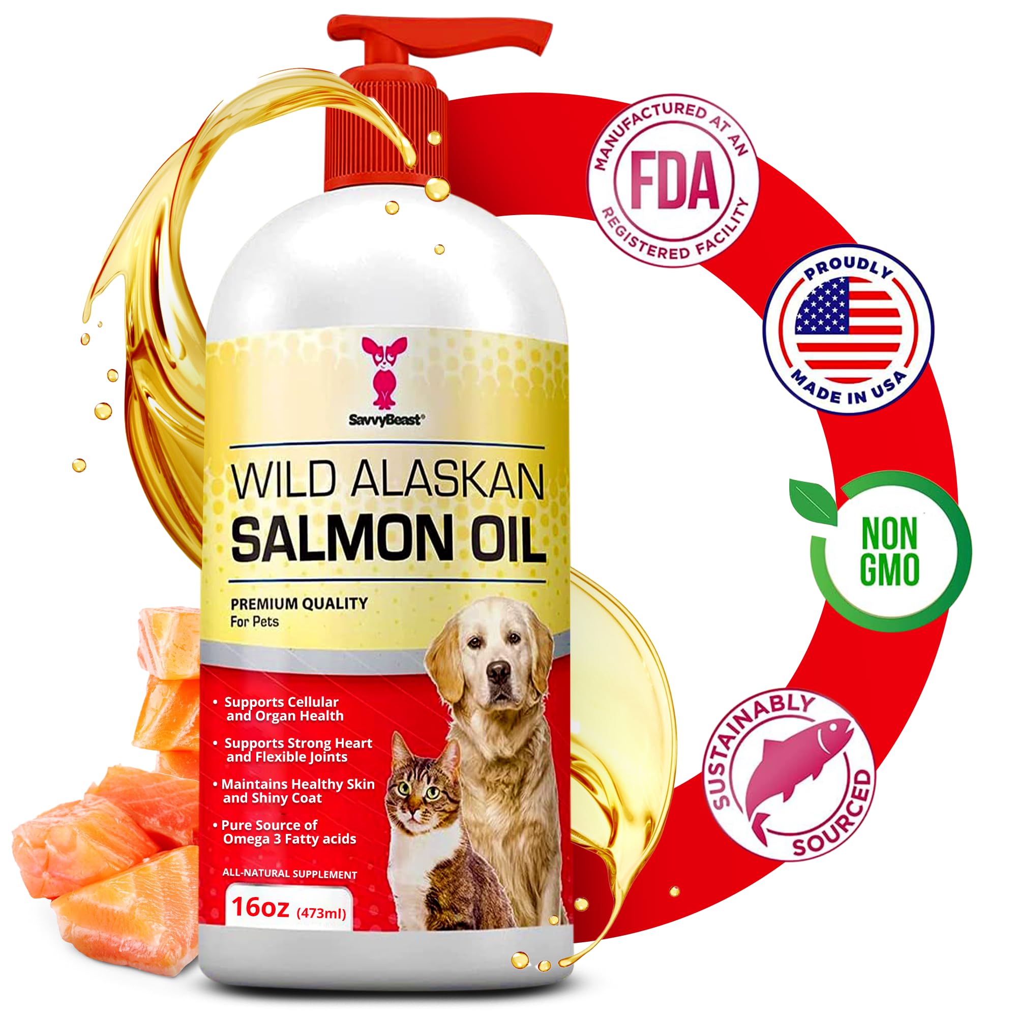 SavvyBeast Salmon Oil pour shows easy daily dosing for pets