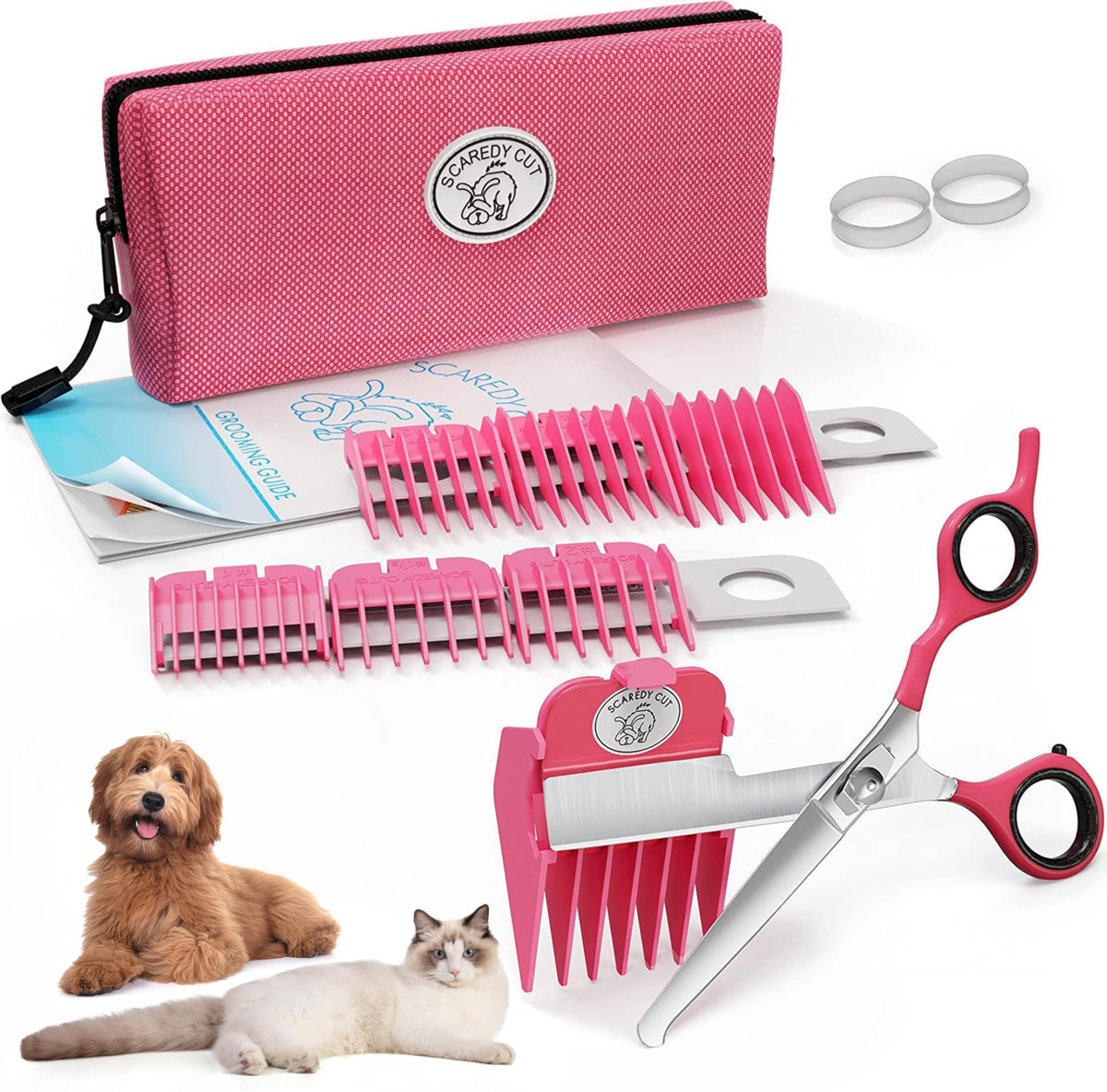 Scaredy Cut silent grooming kit in pink for gentle, stress-free grooming sessions.