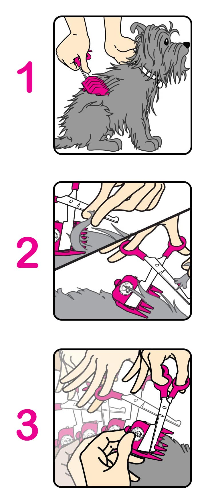 Scaredy Cut soft gel finger inserts for comfortable grip during grooming.