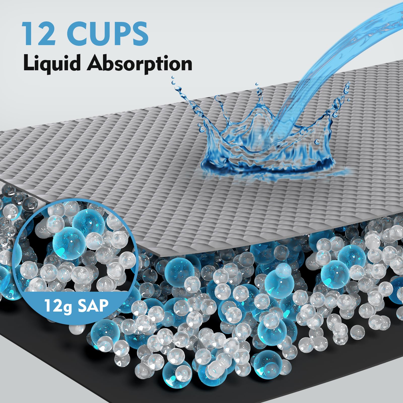 Cross-section highlight of activated carbon and absorbent layer.