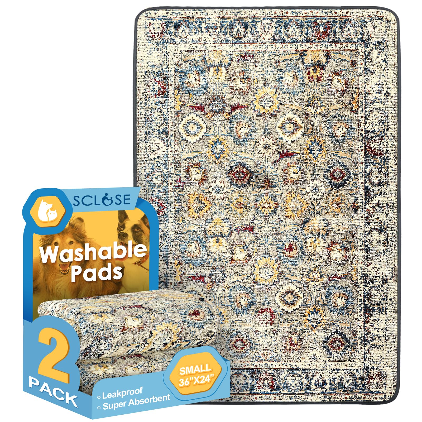 SCLOSE washable dog pee pad with pattern surface for stylish, reusable floor protection