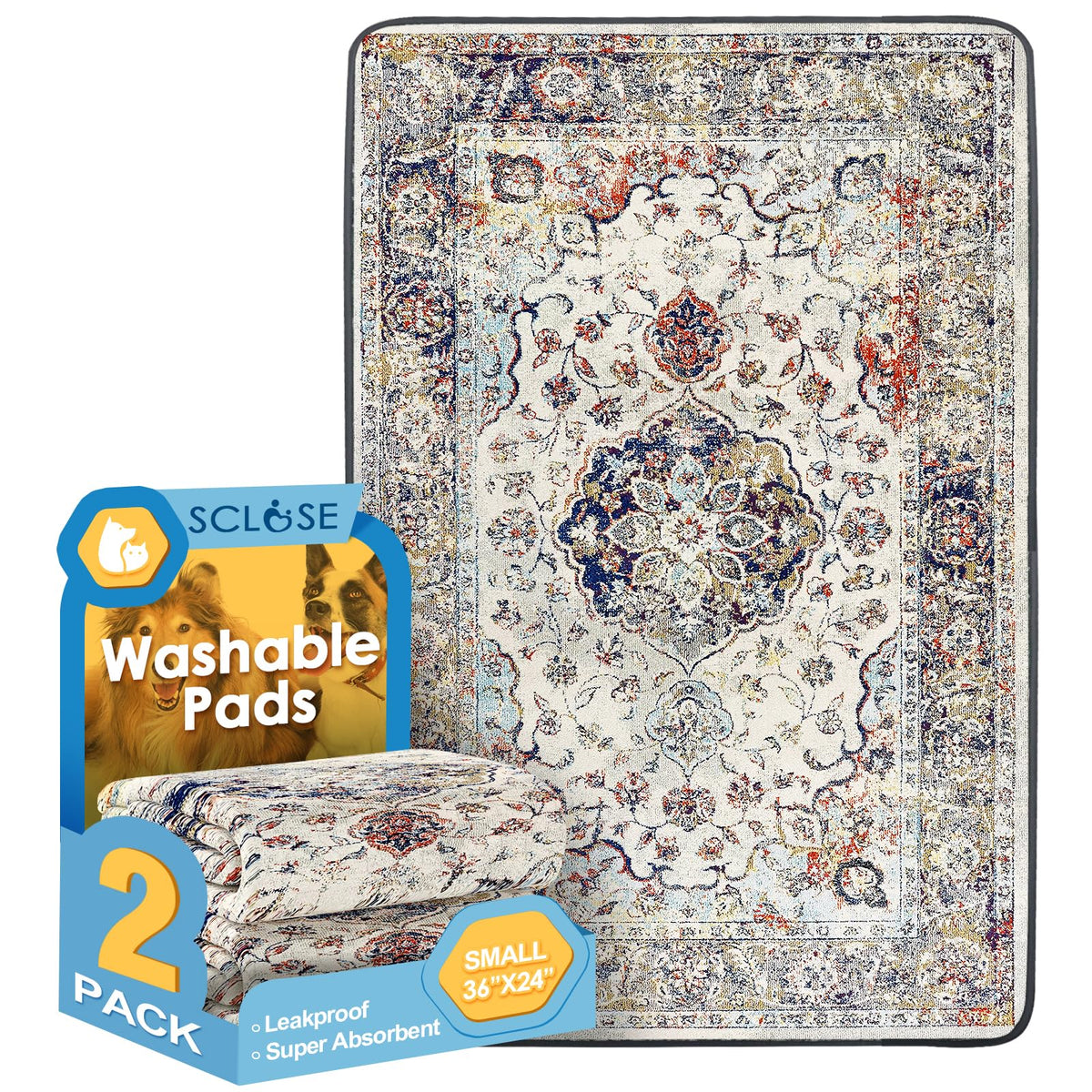 SCLOSE washable puppy pad 36x24 top surface for comfort and reuse
