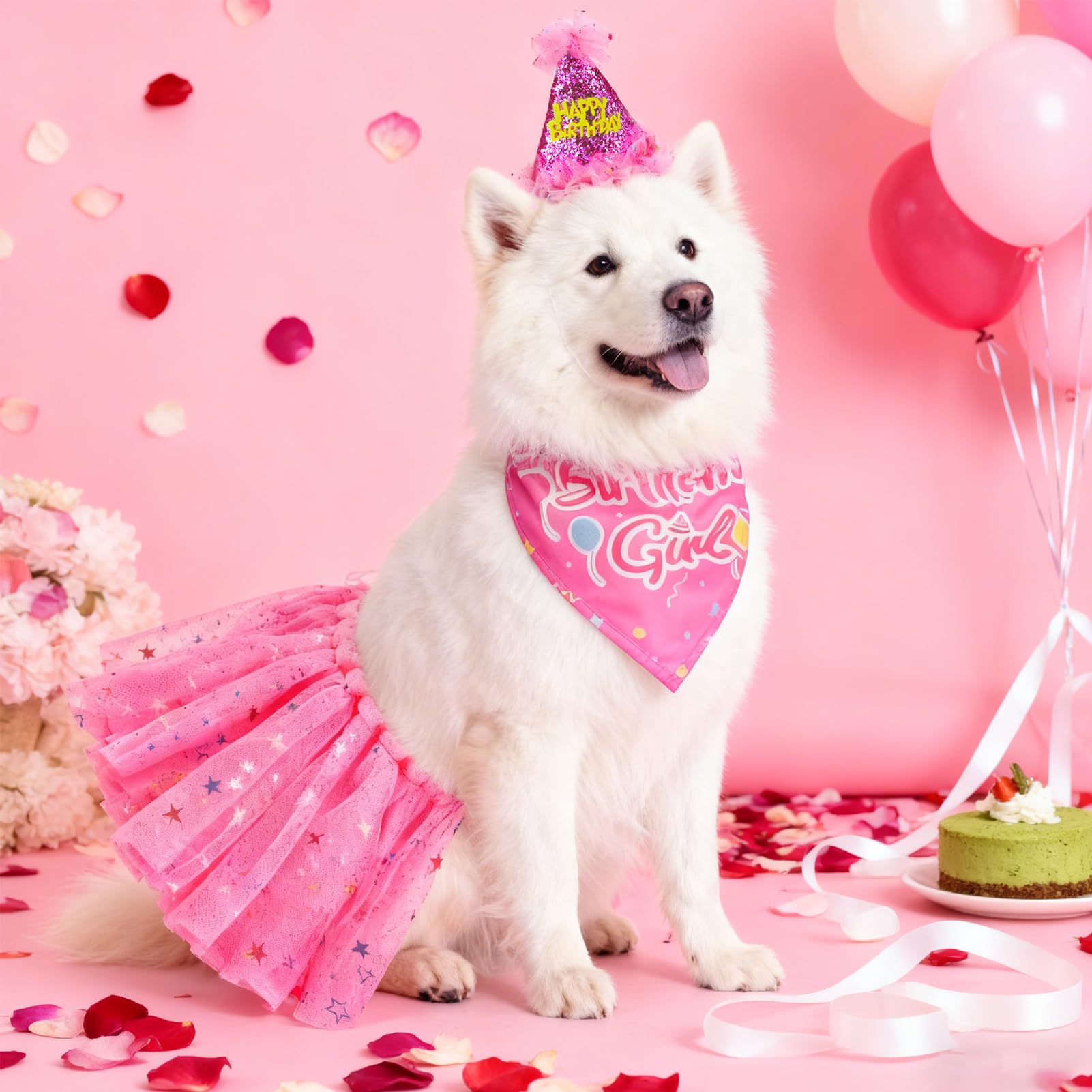 SCENEREAL dog birthday hat in rose red with secure buckle for party use