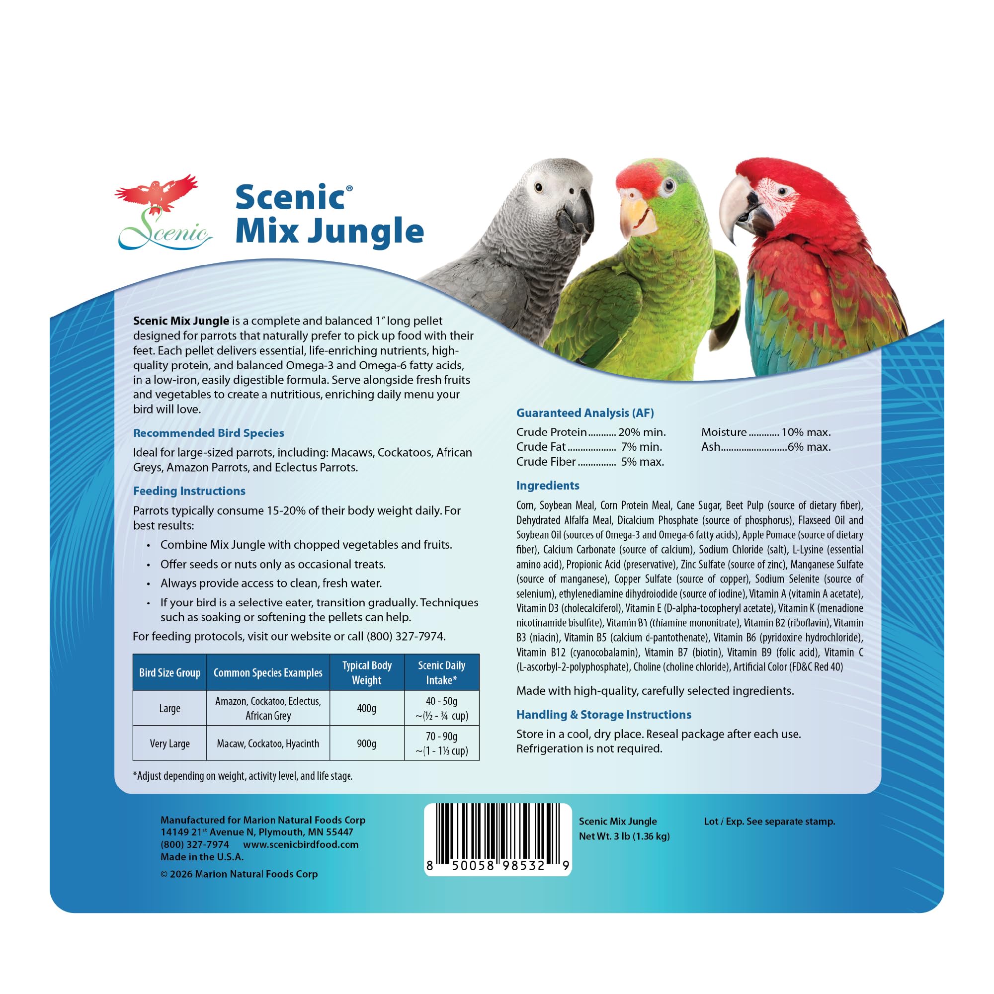 Scenic Mix Jungle parrot diet variety supports a versatile daily feeding routine.