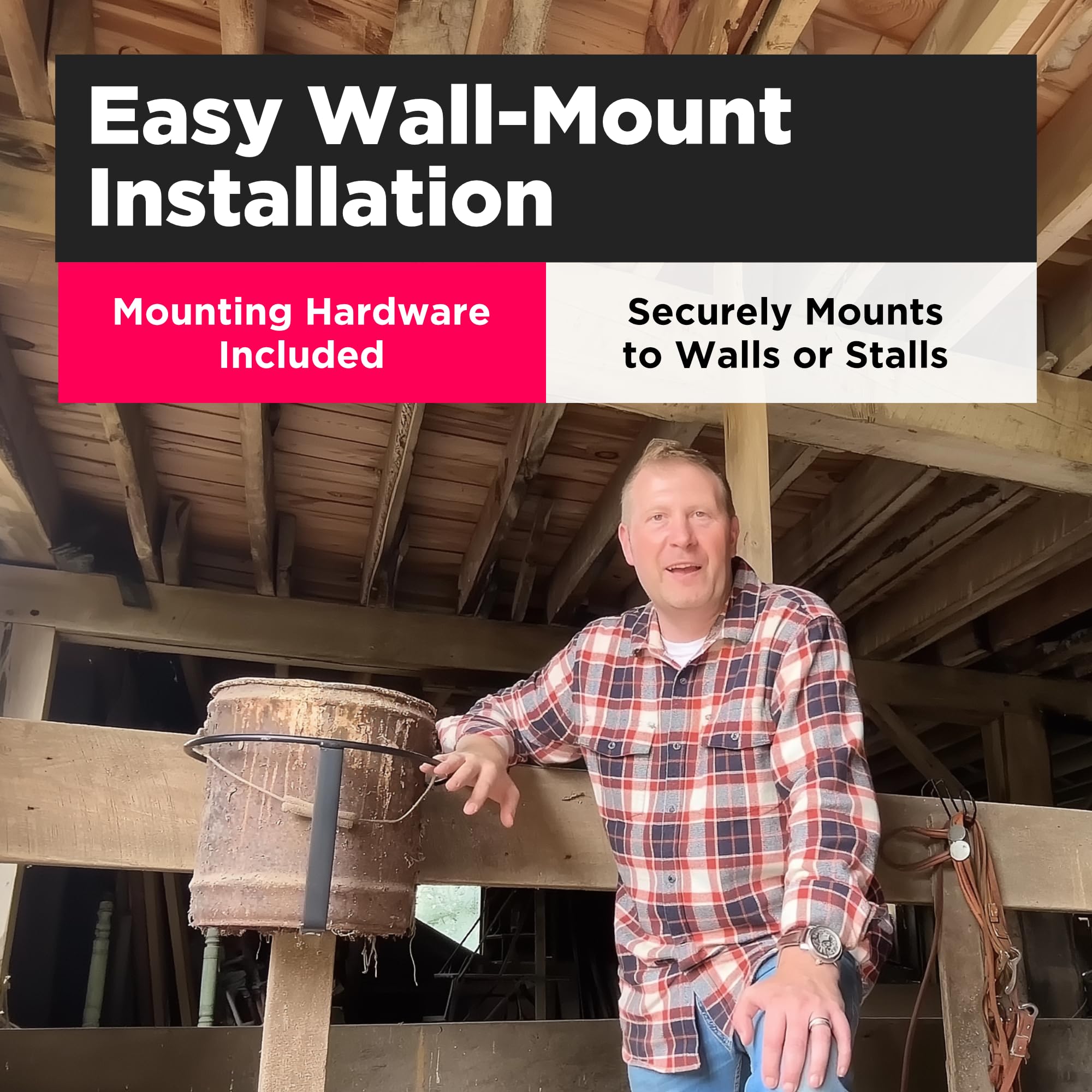 SCENIC ROAD stall and barn organization keeps buckets neatly accessible.