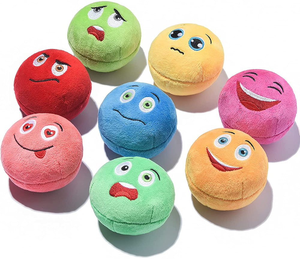 SCHITEC Squeaky Dog Toy 8-pack smiley balls for interactive fetch and chewing.