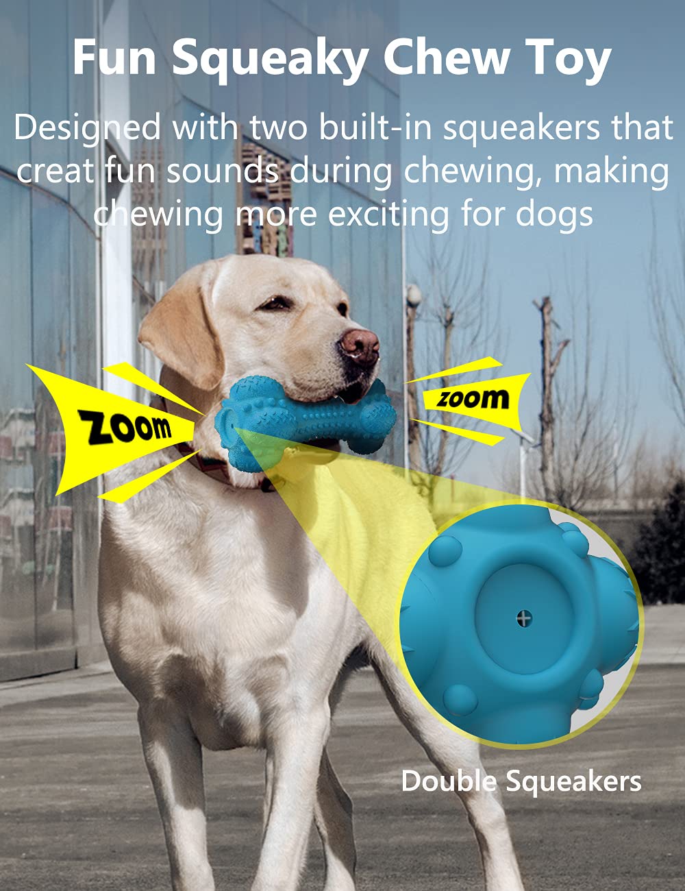 SCHITEC toothbrush groove dog toy in blue-orange enables simple dental care during chew time.