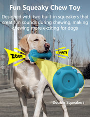 SCHITEC toothbrush groove dog toy in blue-orange enables simple dental care during chew time.