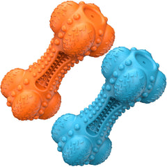 SCHITEC two-squeaky dog chew toy in blue and orange keeps dogs engaged during chewing.