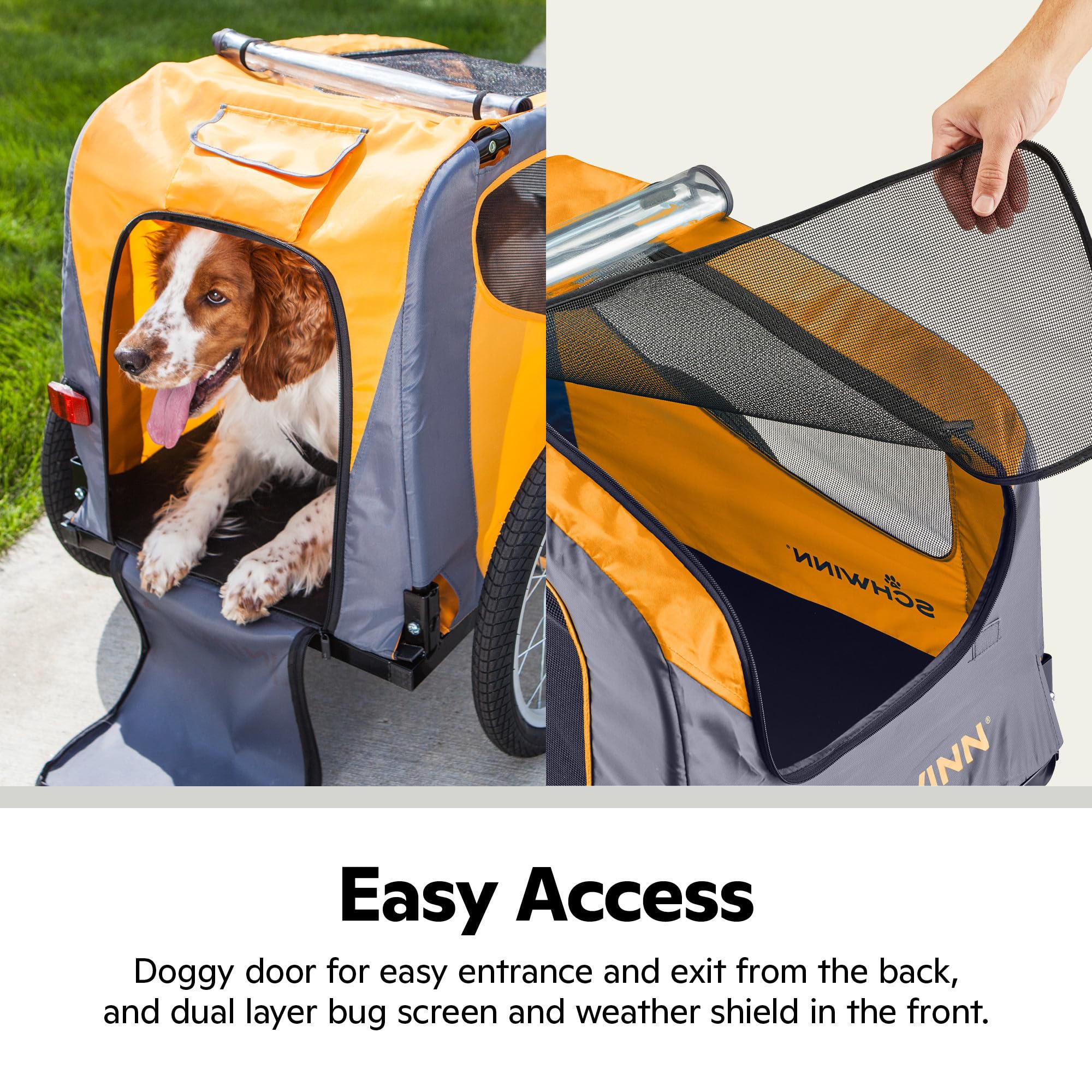 Schwinn Rascal 16-inch tires absorb bumps for a comfortable dog ride.