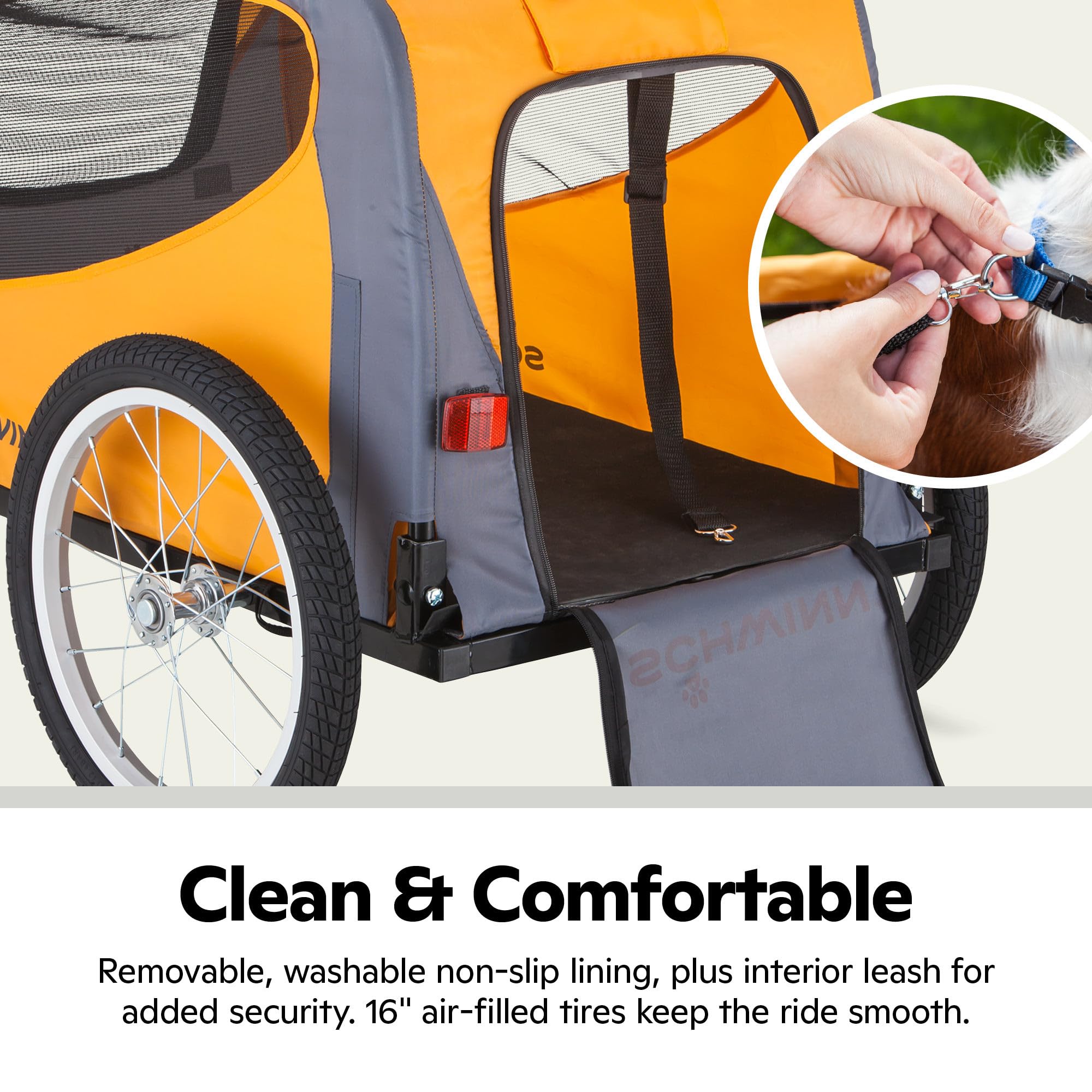 Schwinn Rascal interior leash keeps your dog secure during trips.