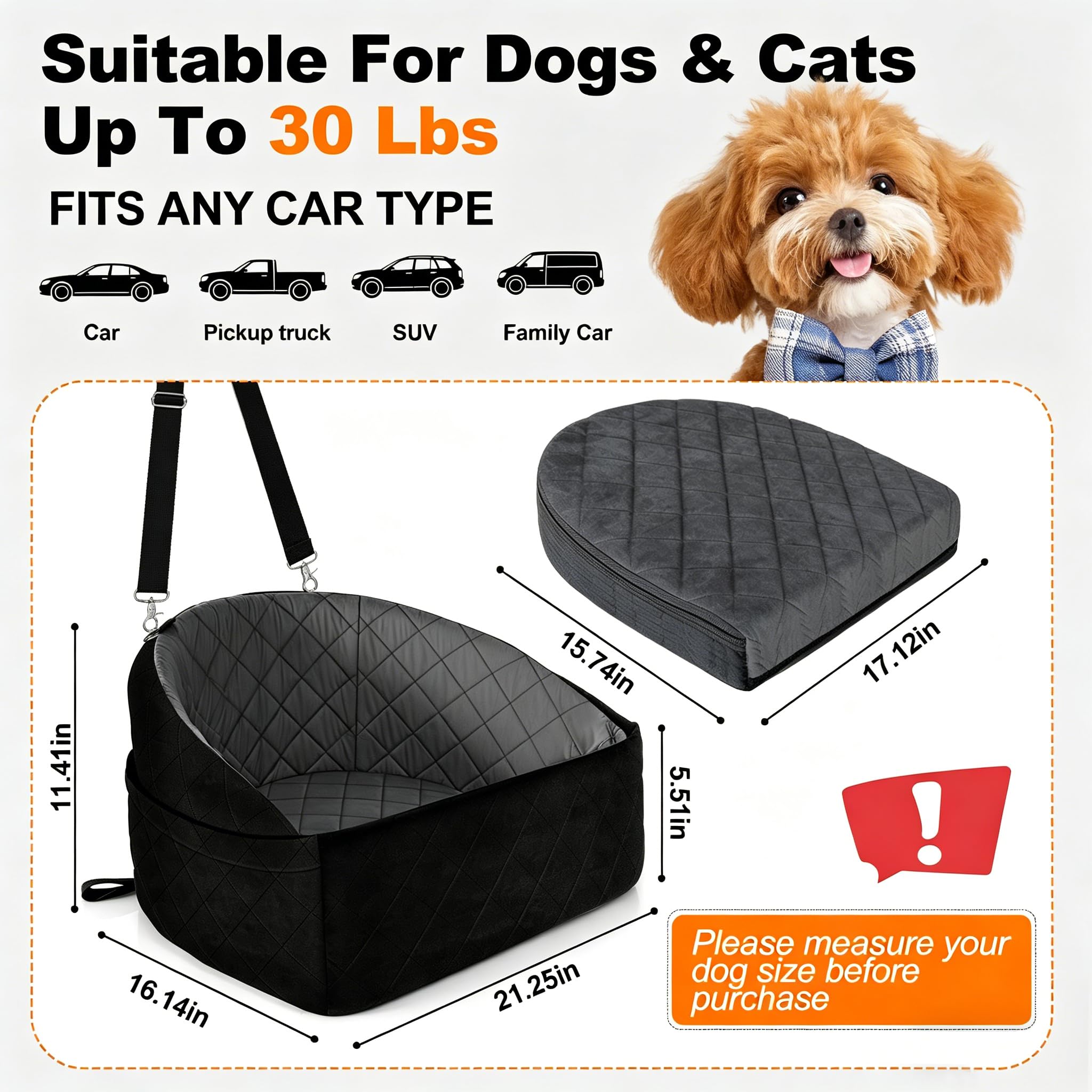Scilulu dog car seat removable foam and easy-clean cover simplifies maintenance.