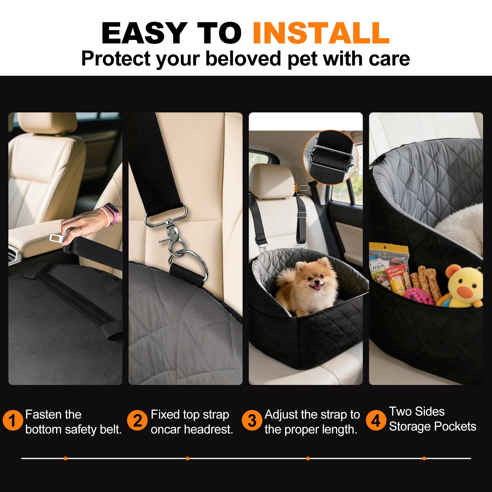 Scilulu dog car seat storage pockets help organize essentials on trips.
