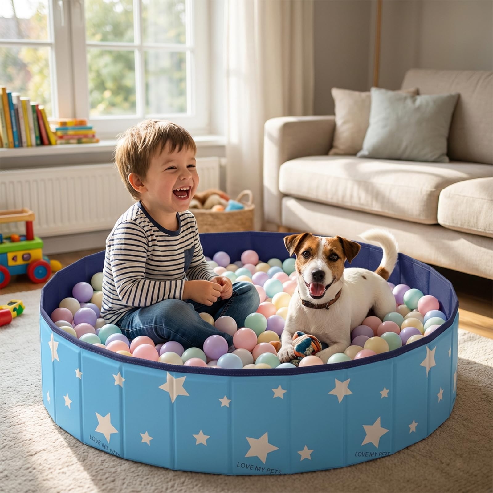SCLWSS 47-inch dog ball pit folding blue provides spacious play space for dogs indoors or outdoors.