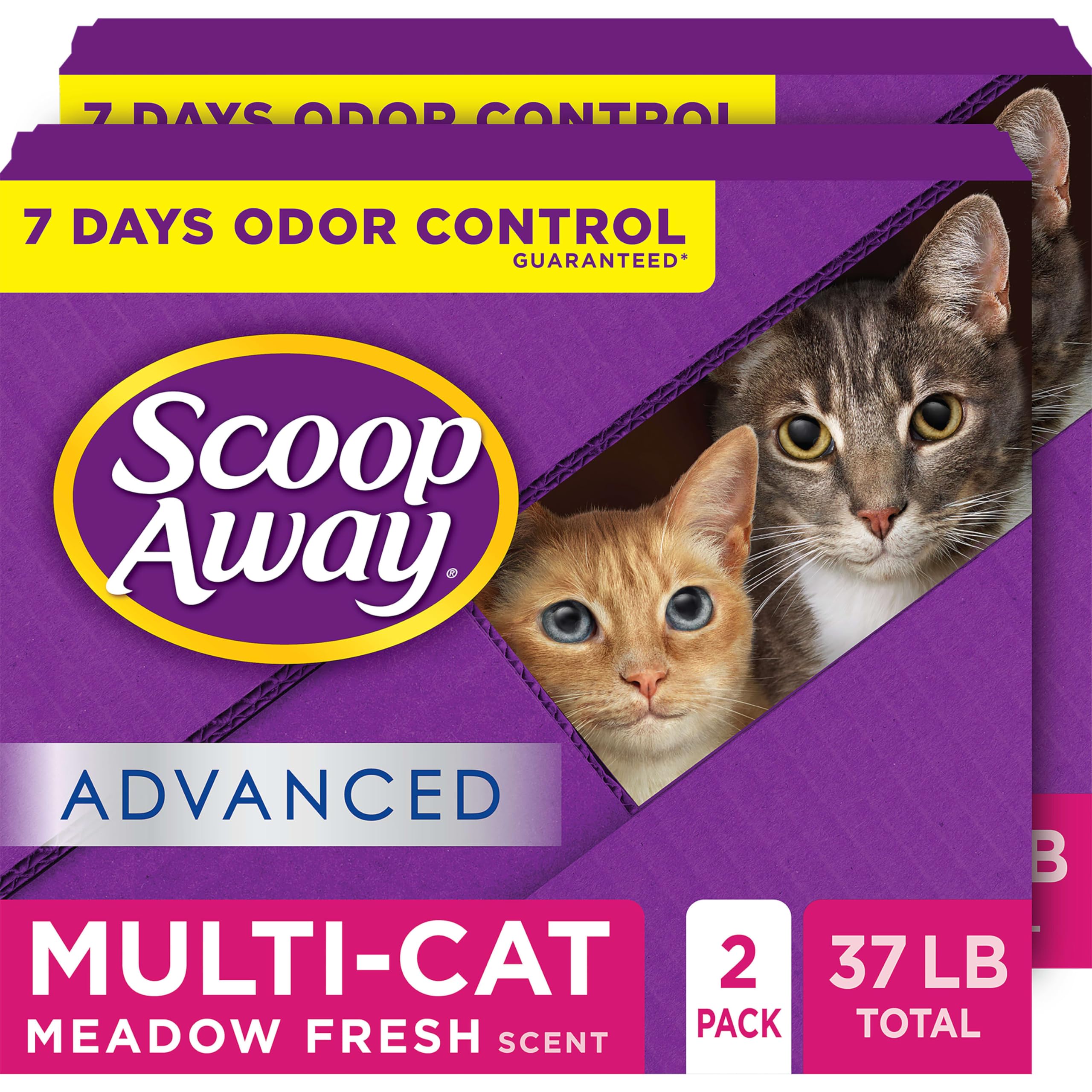 Scoop Away Advanced multi-cat litter bottle showcases Meadow Fresh scent for odor control