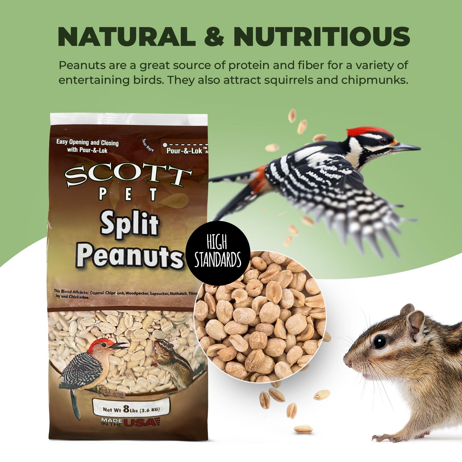 Scott Pet Pour-&-Lok bag preserves freshness for consistent backyard feeding.
