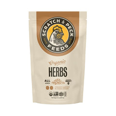 Scratch and Peck dried herbs supplement bag for chickens and ducks, aromatic and convenient.