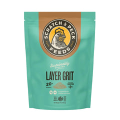 Scratch and Peck Layer Grit bag front showing sustainable packaging for poultry digestion