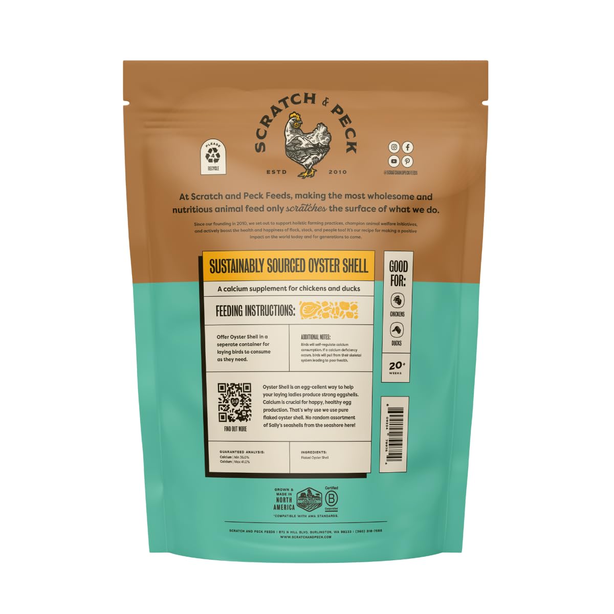 Scratch and Peck Oyster Shell Supplement measured portion for precise calcium dosing.