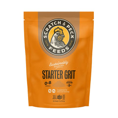 Scratch and Peck Starter Grit bag-front shows packaging for sustainable grit.
