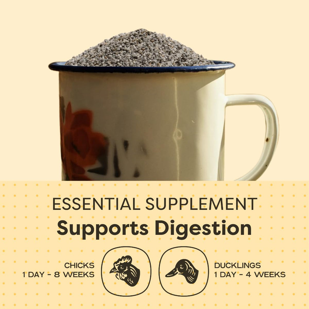 Scratch and Peck Starter Grit in-feed-mash shows recommended mixing with feed.