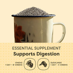 Scratch and Peck Starter Grit in-feed-mash shows recommended mixing with feed.