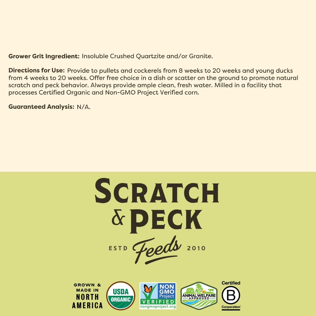 Sustainably sourced grit from Scratch and Peck in recyclable packaging.