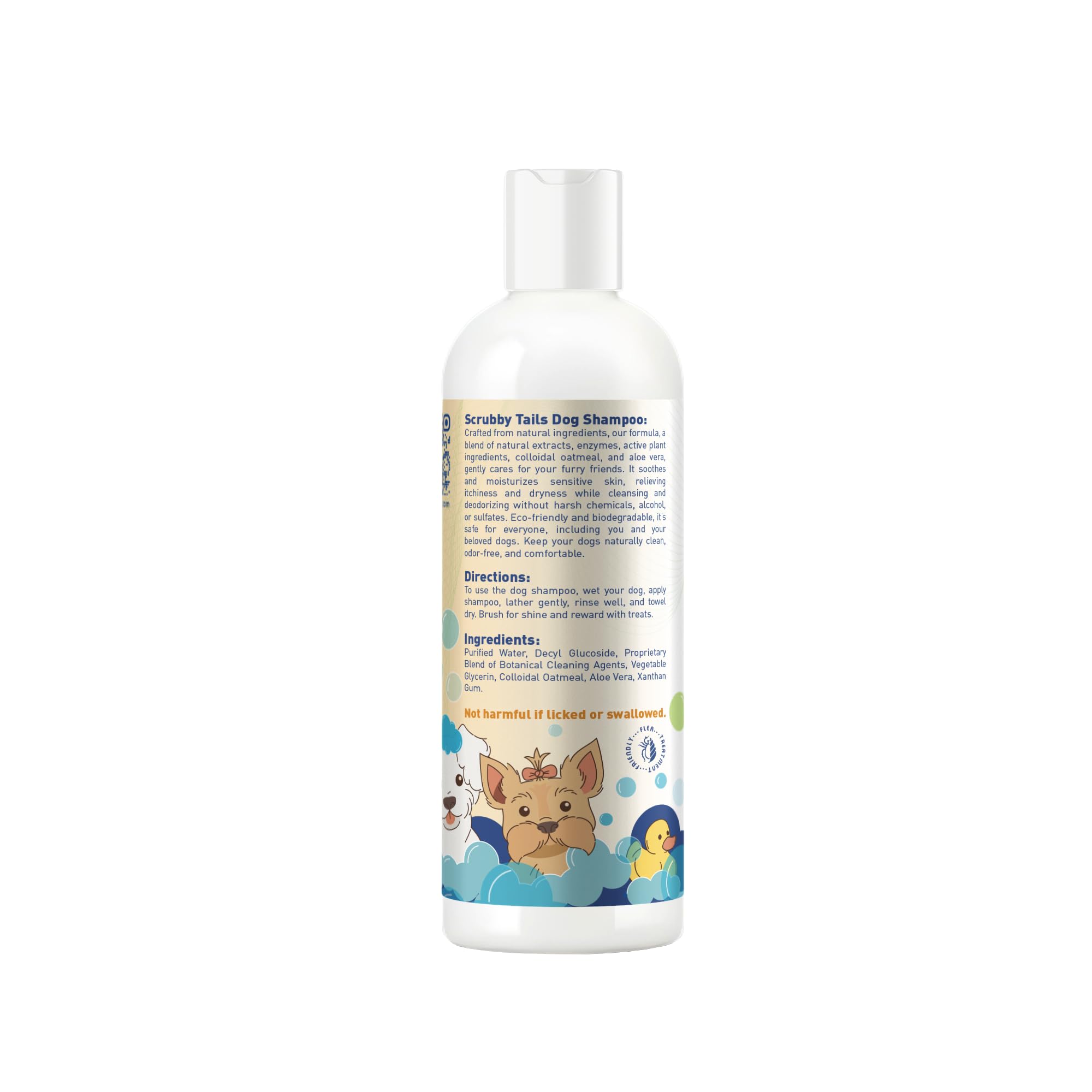 Scrubby Tails no-dyes formula emphasizes natural care for dogs.
