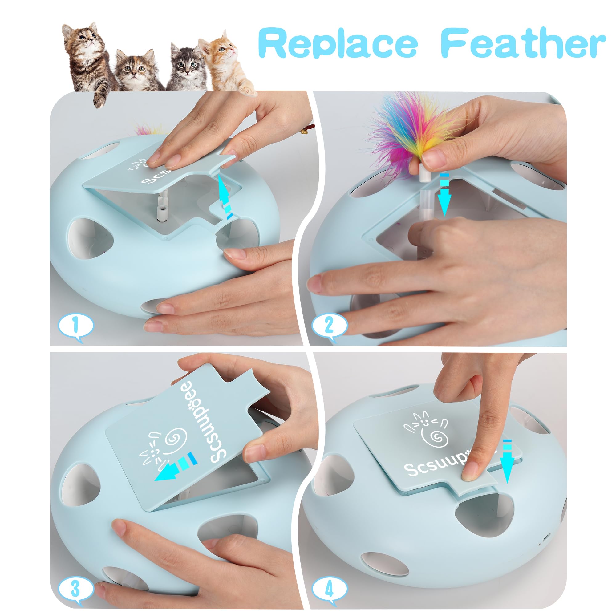 Scsuupoee feather toy auto-restarts as the cat approaches for continued fun