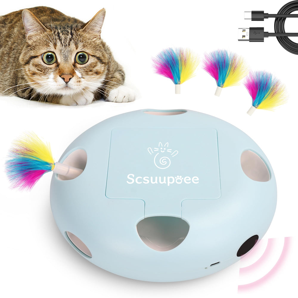 Scsuupoee rechargeable interactive feather toy engaging indoor cats during play