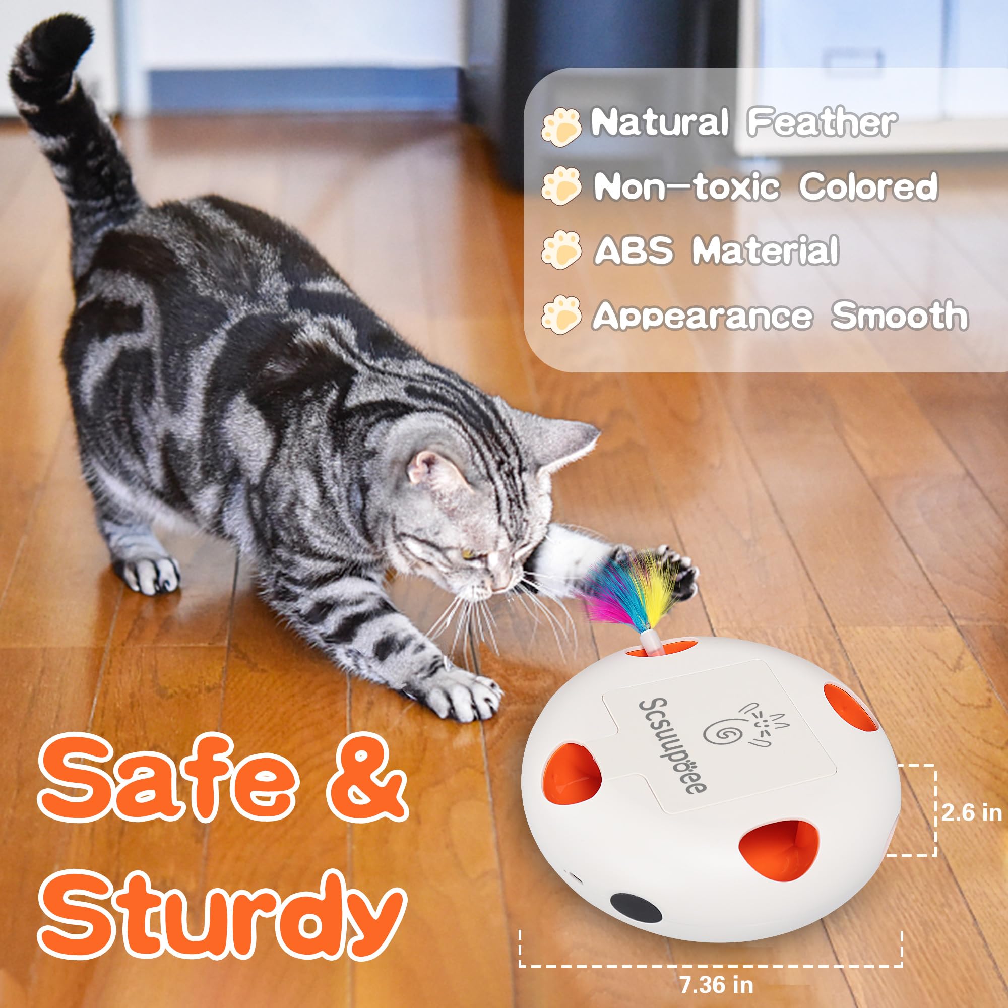 Scsuupoee cat toys smart-sensor activation auto-starts play when your cat approaches